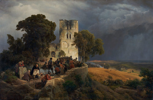 Carl Friedrich Lessing (Künstler*in), Die Belagerung (Verteidigung eines Kirchhofs im Dreißigjährigen Krieg), 1848