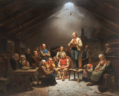 Adolph Tidemand (Künstler*in), Die Andacht der Haugianer, 1848