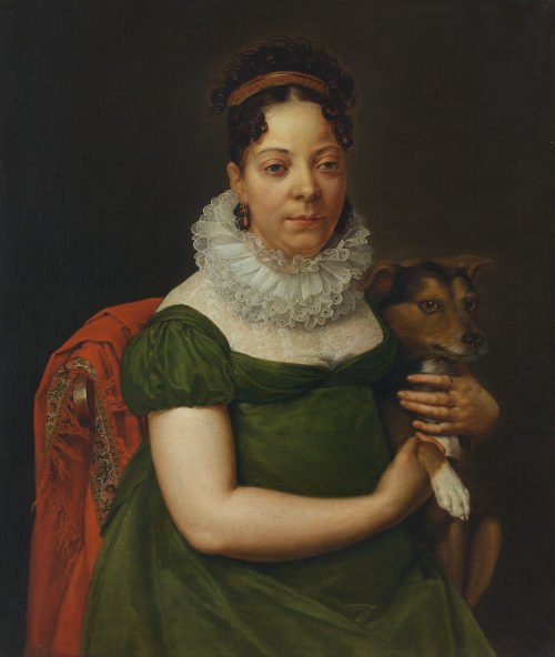 Heinrich Christoph Kolbe (Künstler*in), Bildnis einer sitzenden Frau mit Hund, ca. 1810