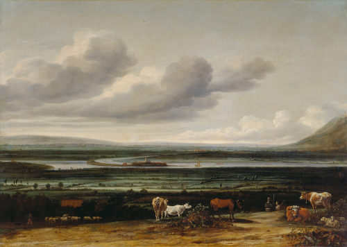 Anthonie van Borssom, Niederrheinlandschaft bei Kleve mit Festung Schenkenschanz, Hoch- und Nie ...