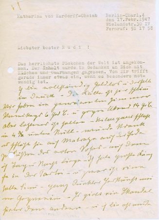 Brief von Katharina von Kardorff an Rudi Lonnes