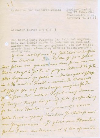 Brief von Katharina von Kardorff an Rudi Lonnes