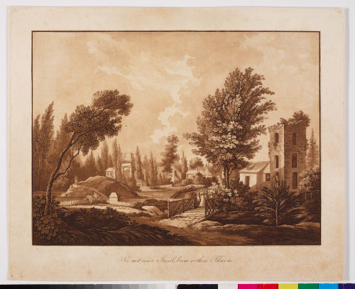 Victor Wilhelm Peter Heideloff (Zeichner*in), See mit einer Insel, beim rothen Thurm., 1795