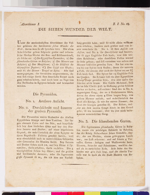 Friedrich Justin Bertuch (Autor*in), DIE SIEBEN WUNDER DER WELT. Die Pyramiden. Die schwebenden Gärten., 1792