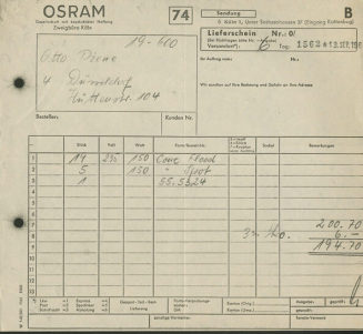 Korrespondenz der Firma Osram an Piene, Otto