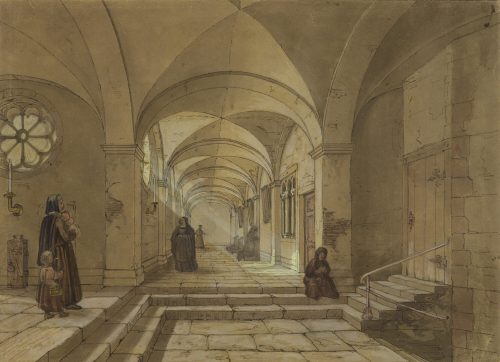 Karl Emanuel Conrad (Künstler*in), Blick in einen Kreuzgang, um 1840