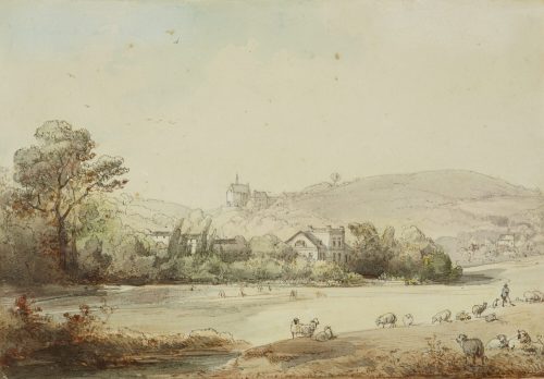 Caspar Johann Nepomuk Scheuren (Künstler*in), Hügellandschaft mit Schafherde, 1852