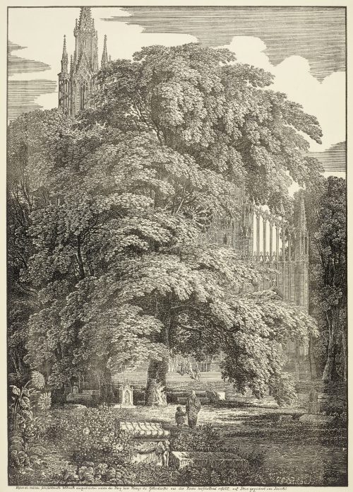 Karl Friedrich Schinkel (Künstler*in), Der Dom hinter Bäumen, 1810