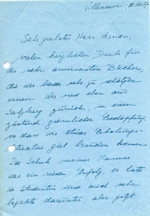 Brief von Olda Kokoschka an Frank Arnau, 1. Seite