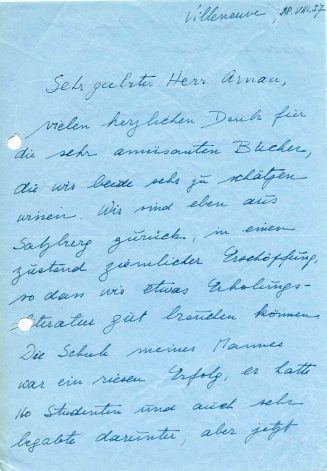Brief von Olda Kokoschka an Frank Arnau, 1. Seite