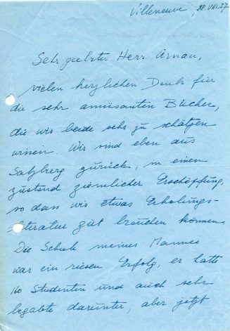 Brief von Olda Kokoschka an Frank Arnau, 1. Seite