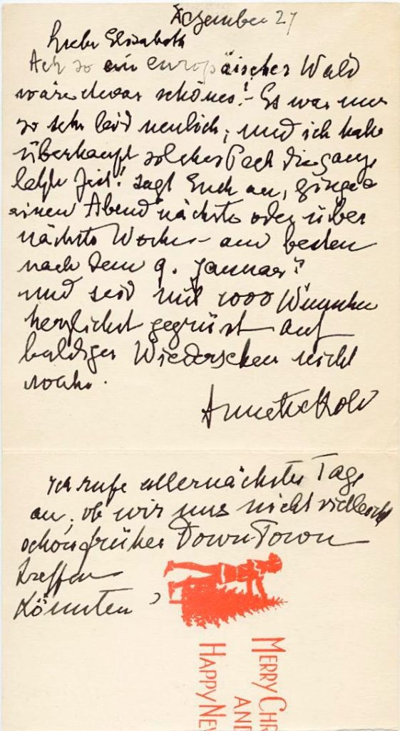 Briefkarte von Annette Kolb an Unbekannt