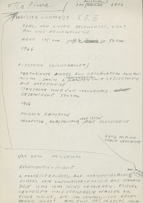 Otto Piene (Absender*in), Werkliste von Otto Piene, ohne Datum