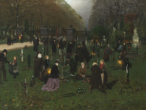 Alfred Böhm (Künstler*in), Allerseelen auf einem rheinischen Friedhof, 1873