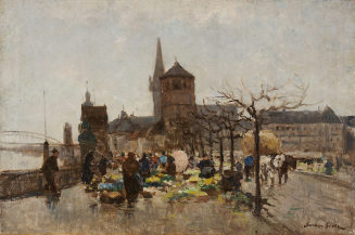 Markt am Rhein (Auf dem Burgplatz mit Blick auf den Schlossturm und St. Lambertus)