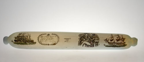 Teigrolle (rolling pin) mit Schiffsdarstellungen, 1858 oder später