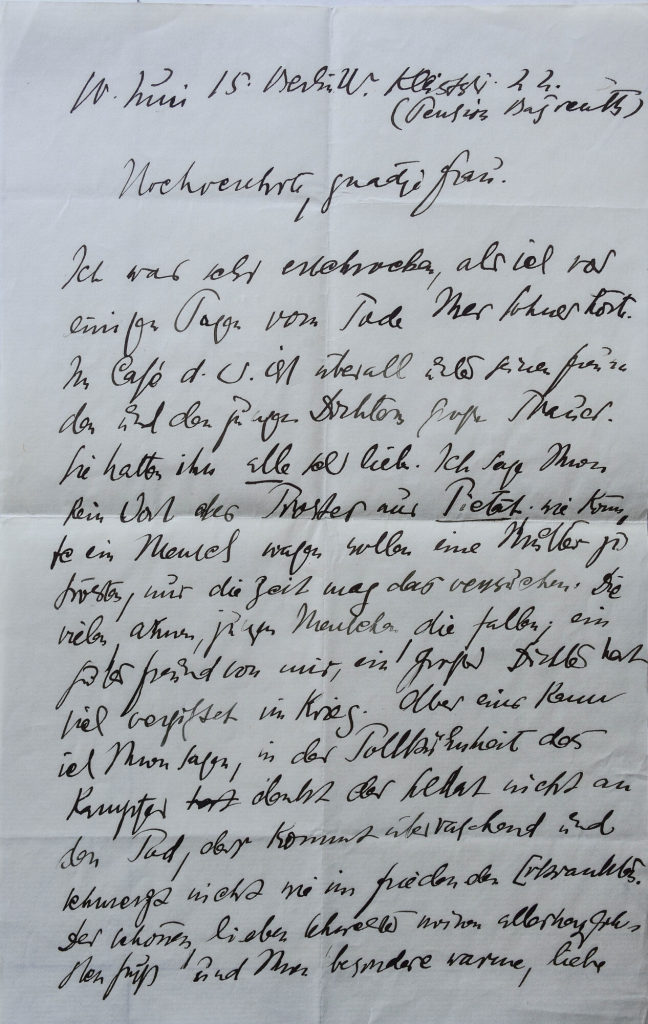 Brief von Else Lasker-Schüler an eine unbekannte Frau, 1. Seite