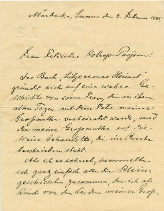 Brief von Selma Lagerlöf an Felicitas Kolrep-Paysen, 1. Seite