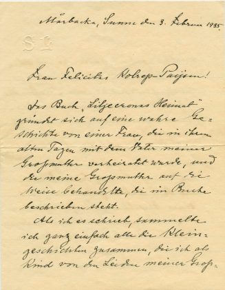 Brief von Selma Lagerlöf an Felicitas Kolrep-Paysen, 1. Seite