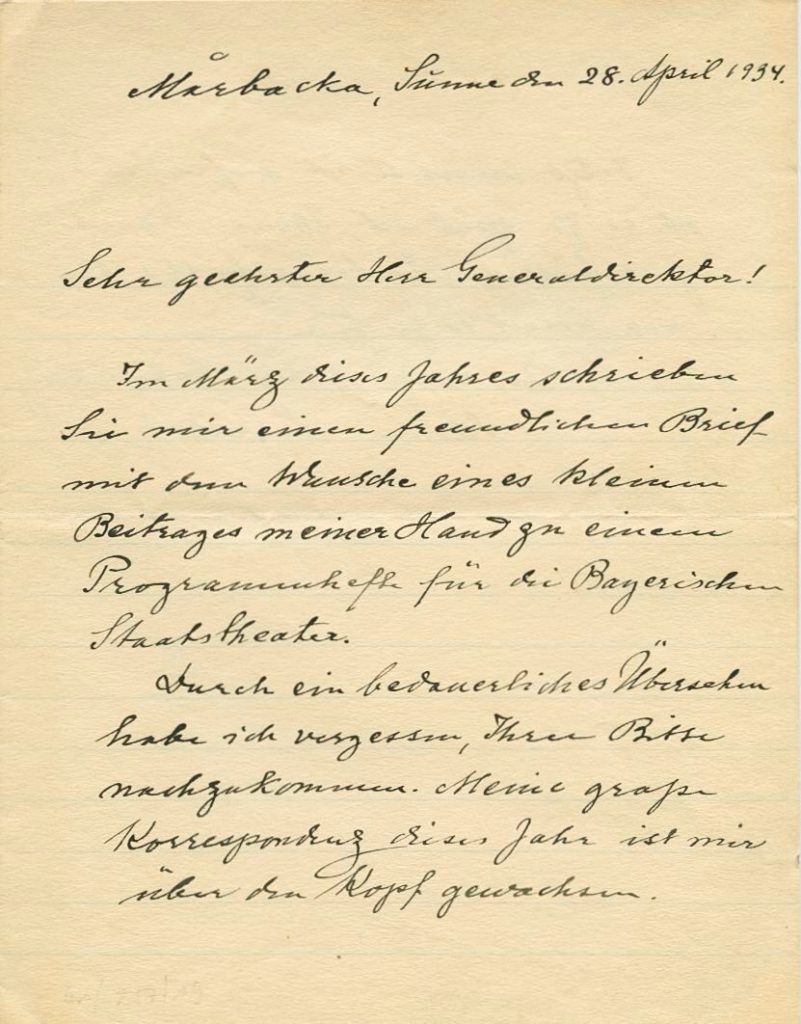 Brief von Selma Lagerlöf, 1. Seite