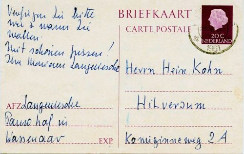 Postkarte von Marianne Langewiesche an Hein Kohn, Vorderseite