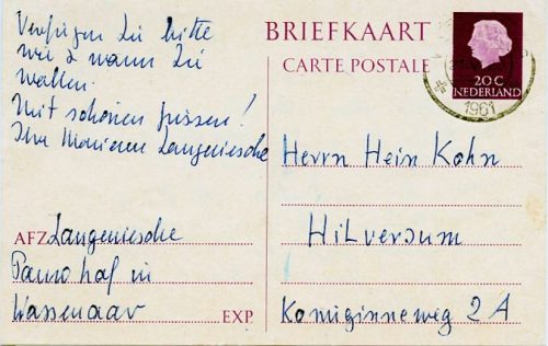 Postkarte von Marianne Langewiesche an Hein Kohn, Vorderseite