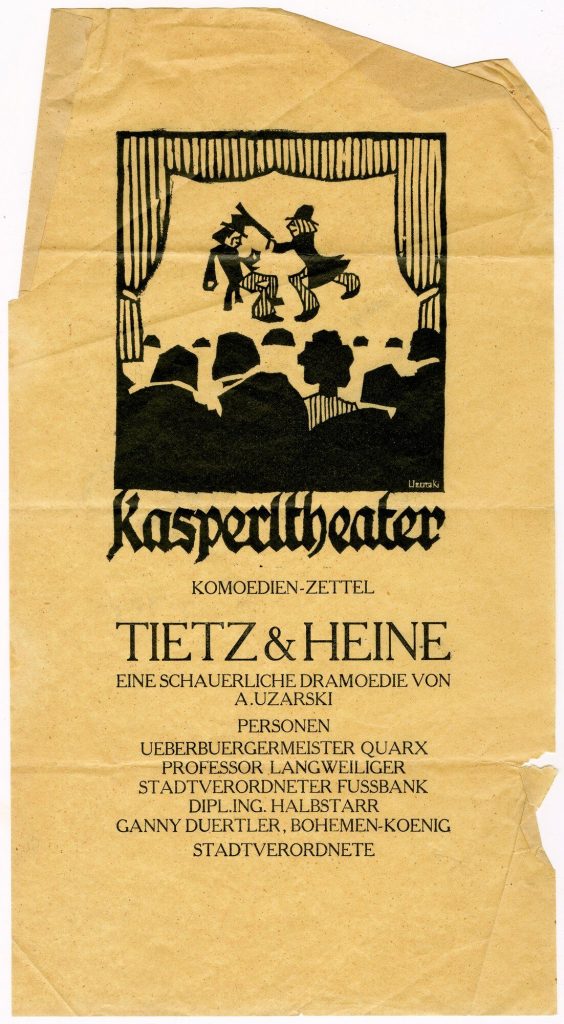 Kasperletheater, Komödien-Zettel Tietz & Heine. Eine Schauerliche Dramoedie von A. Uzarski