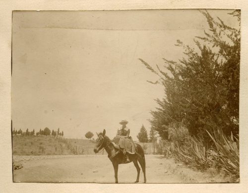 Unbekannt (Fotograf*in), Frieda auf einem Maultier, Route nach Fez, 1913