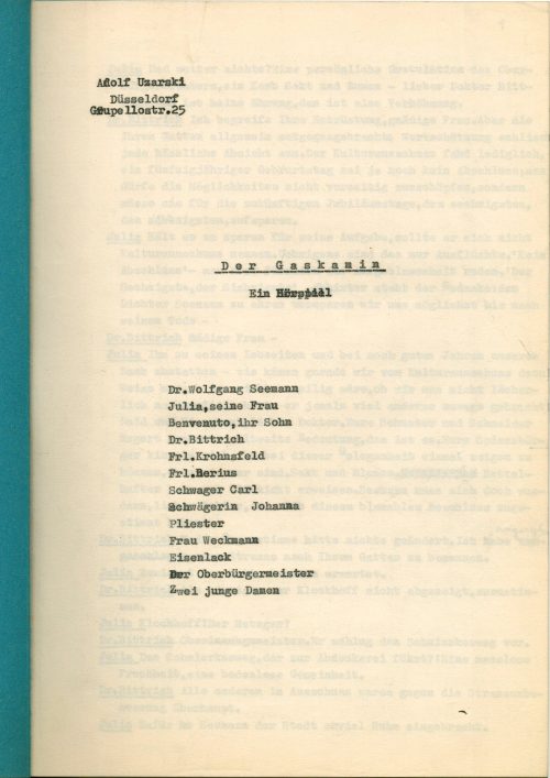 Adolf Uzarski (Autor*in), Der Gaskamin. Ein Hörspiel, ohne Datum