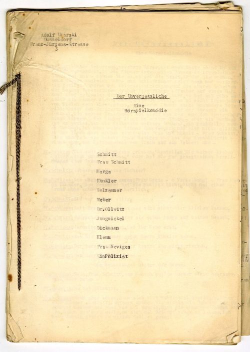 Adolf Uzarski (Autor*in), Der Unvergessliche. Eine Hörspielkomödie, ohne Datum