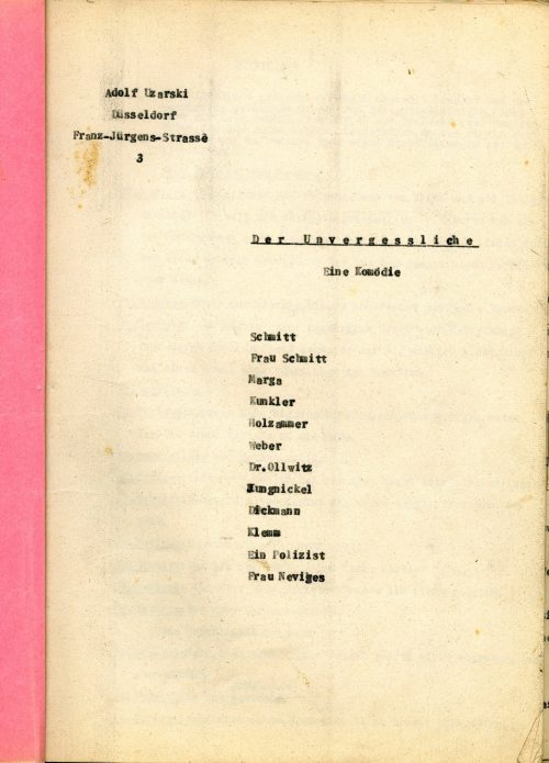 Adolf Uzarski (Autor*in), Der Unvergessliche. Eine Komödie, ohne Datum