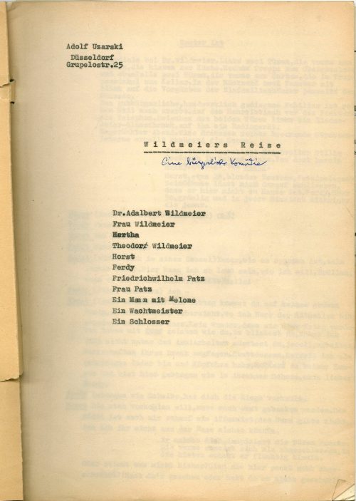 Adolf Uzarski (Autor*in), Wildmeiers Reise. Eine bürgerliche Komödie, vermutlich um 1957