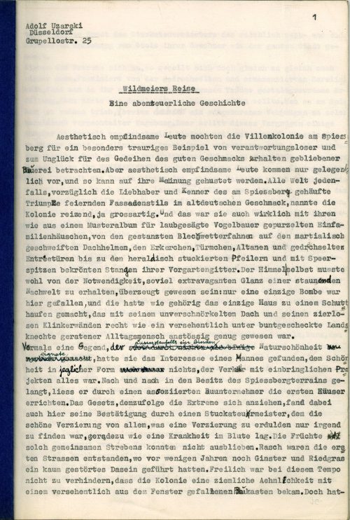 Adolf Uzarski (Autor*in), Wildmeiers Reise. Eine abenteuerliche Geschichte, vermutlich um 1957