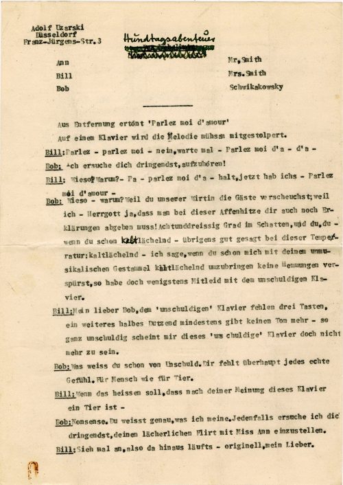 Adolf Uzarski (Autor*in), Hundtagsabenteuer. Hörspiel, vermutlich um 1949