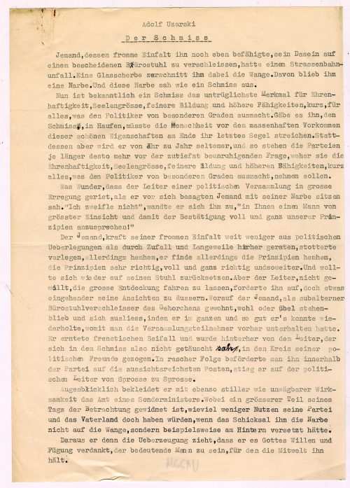 Adolf Uzarski (Autor*in), Der Schmiss, ohne Datum