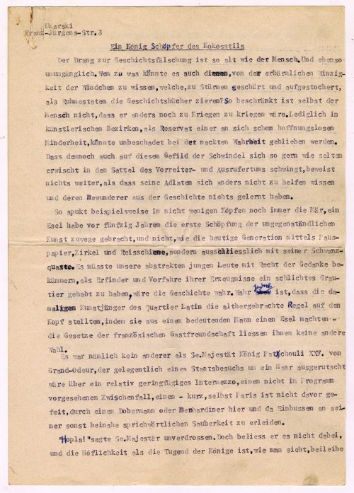 Adolf Uzarski (Autor*in), Ein König Schöpfer des Kokosstils, ohne Datum