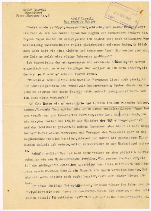 Adolf Uzarski (Autor*in), Der rasende Doktor, 1952