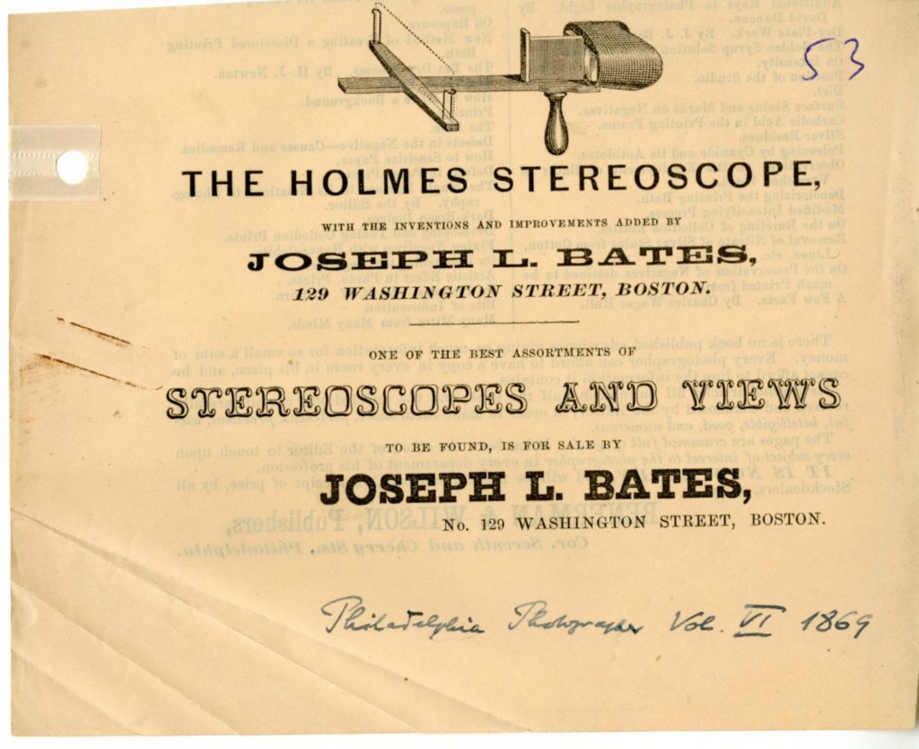 Werbeanzeige für The Holmes Stereoscope, 1869