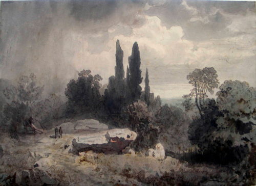 Oswald Achenbach (Künstler*in), Italienische Landschaft mit Zypressen, 1848