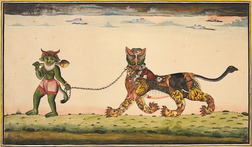 Unbekannt (Künstler*in), Mythologische Gestalt, eine Riesenkatze führend, ca. 1700–1800