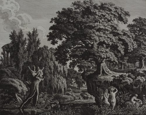 Carl Wilhelm Kolbe der Ältere (Künstler*in), Landschaftsgarten mit mythologischer Staffage, 1797