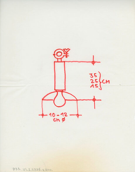 Werkskizze mit Glühbirne und Maßangaben, ohne Datum