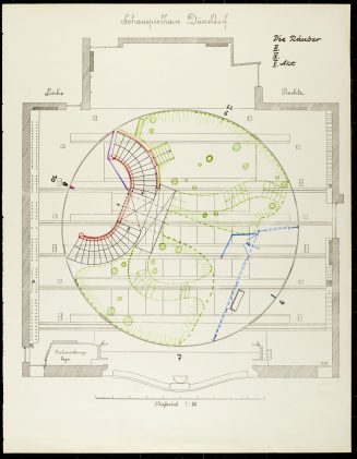 Technische Zeichung Bühne "Die Räuber" von Friedrich Schiller Premiere am 30.03.1907 im Schausp ...