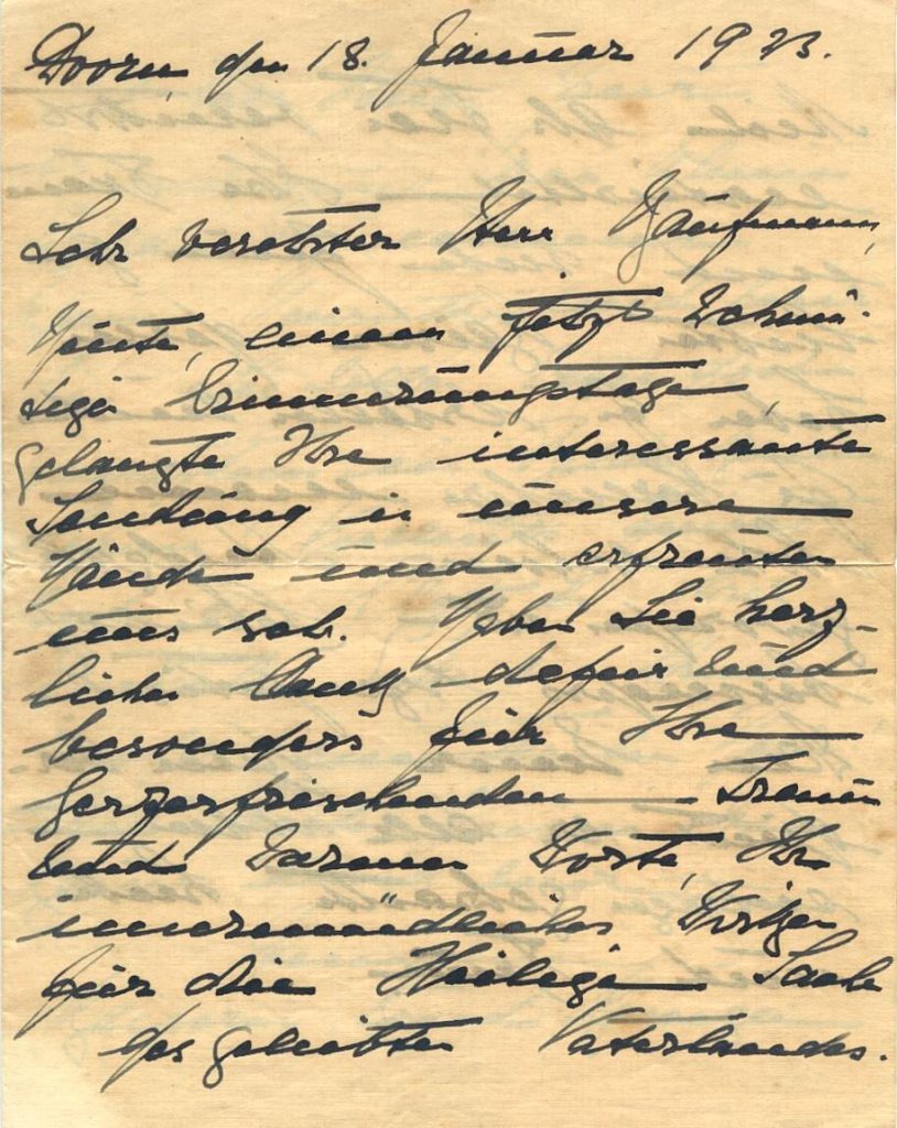 Brief von Prinzessin Hermine an Herrn Kaufmann, 1. Seite