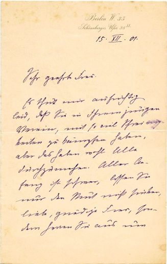 Brief von Anna Pappritz an die Leiterin eines Frauenvereins, 1. Seite