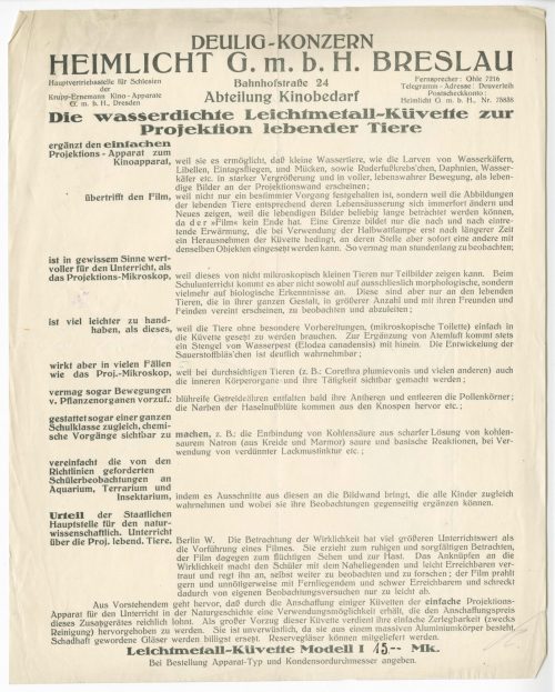 Die wasserdichte Leichtmetall-Küvette zur Projektion lebender Tiere, ca. 1920er Jahre