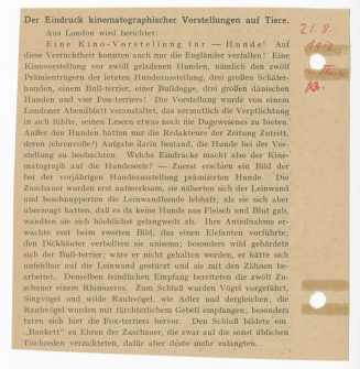 Der Eindruck kinematographischer Vorstellungen auf Tiere, 1913