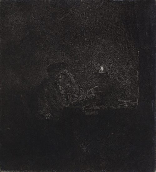 Rembrandt Harmenszoon van Rijn (Künstler*in), Student an einem Tisch bei Kerzenlicht, ca. 1642