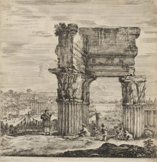 Stefano della Bella (Künstler*in), Der Tempel der Concordia und das Forum Romanum, 1656