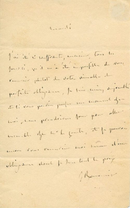 Brief von Julie Récamier an Auguste-Hilarion Keratry